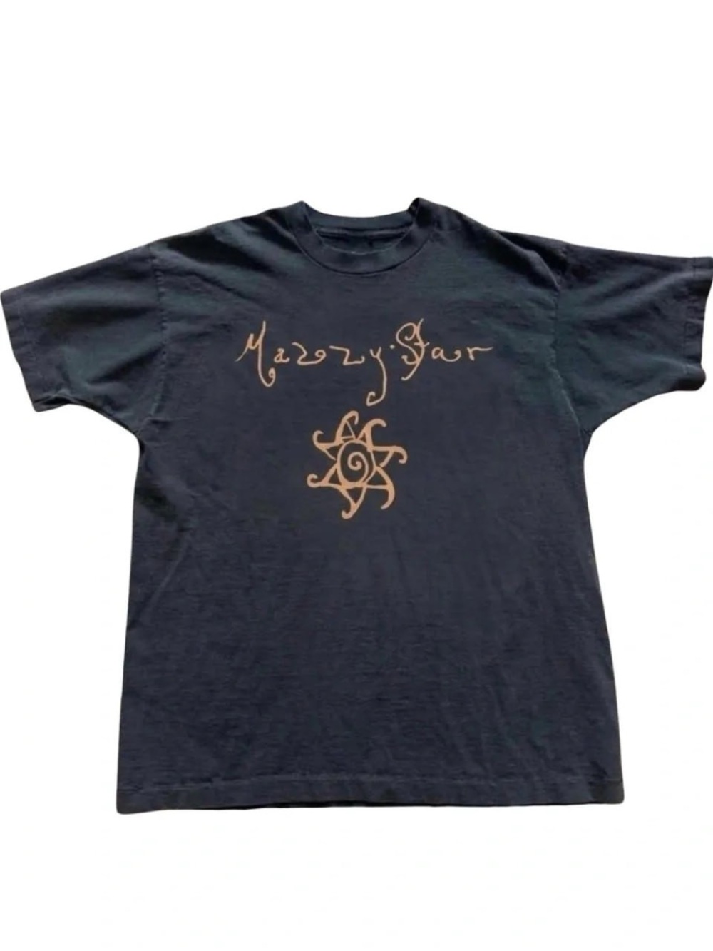 Black Mazzy star Tee with Tan Graphic Print